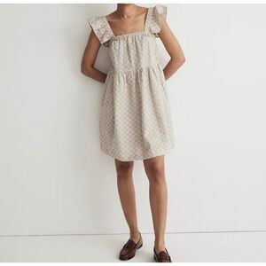 NWT $98 Madewell Flutter-Sleeve Square-Neck Mini Dress in Striped Jacquard small